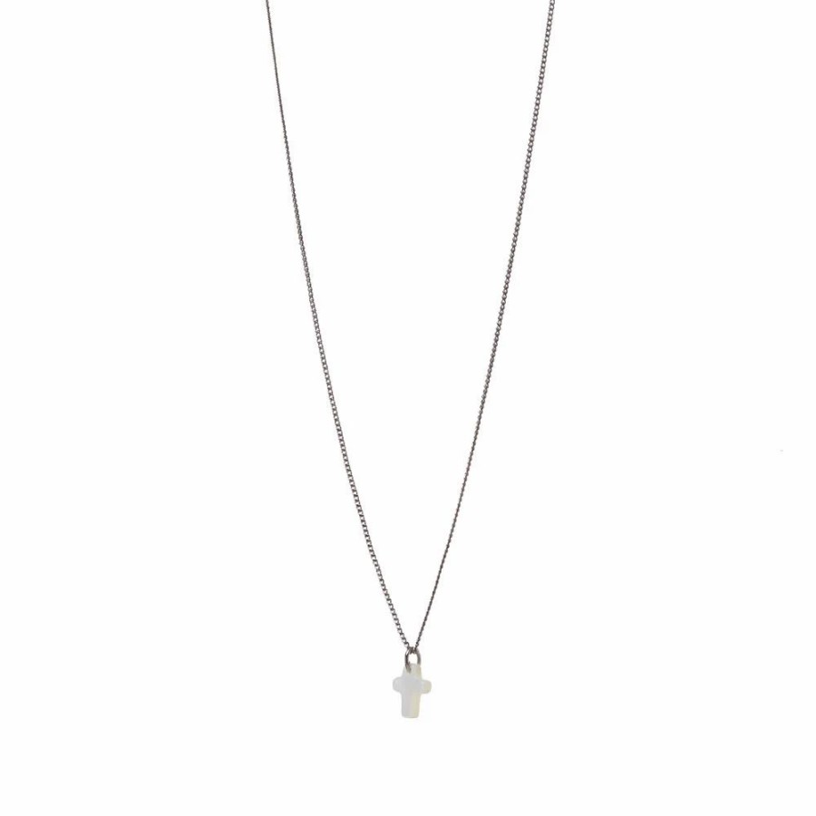 Necklaces * | Saint Laurent Slim Pendant Necklace With Small Cross