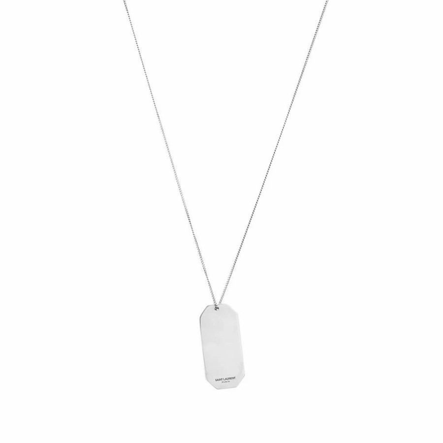 Necklaces * | Saint Laurent Long Id Tag Pendant Necklace