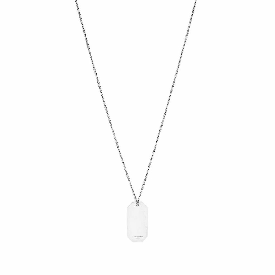 Necklaces * | Saint Laurent Short Id Tag Pendant Necklace