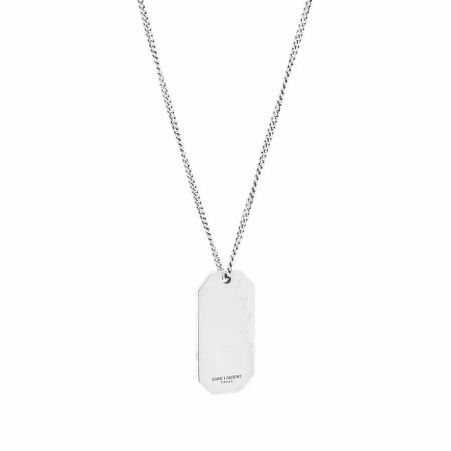 Necklaces * | Saint Laurent Short Id Tag Pendant Necklace